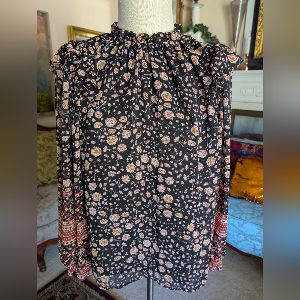 Rachel Zoe Black Floral Boho Blouse